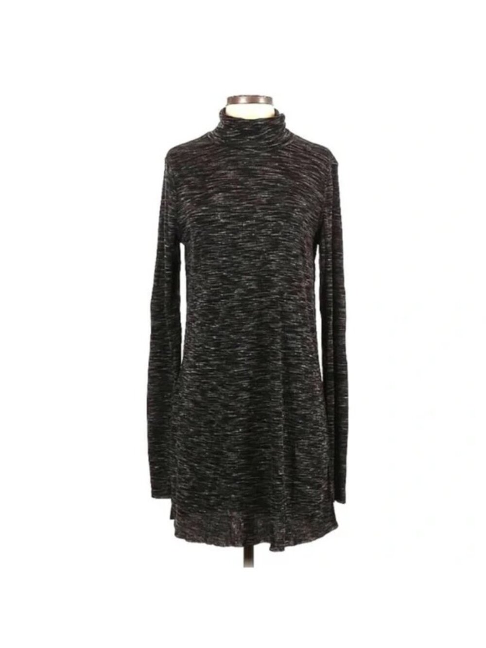 Free People Stone Cold Marled Gray Split Back Turtleneck Tunic - Picture 5 of 8